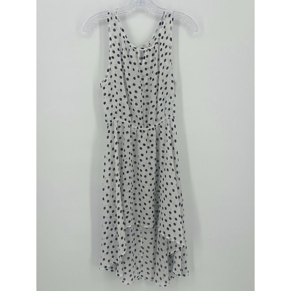 Triple Cherry Polka Dot Sleeveless High Low Dress White Black Casual Small